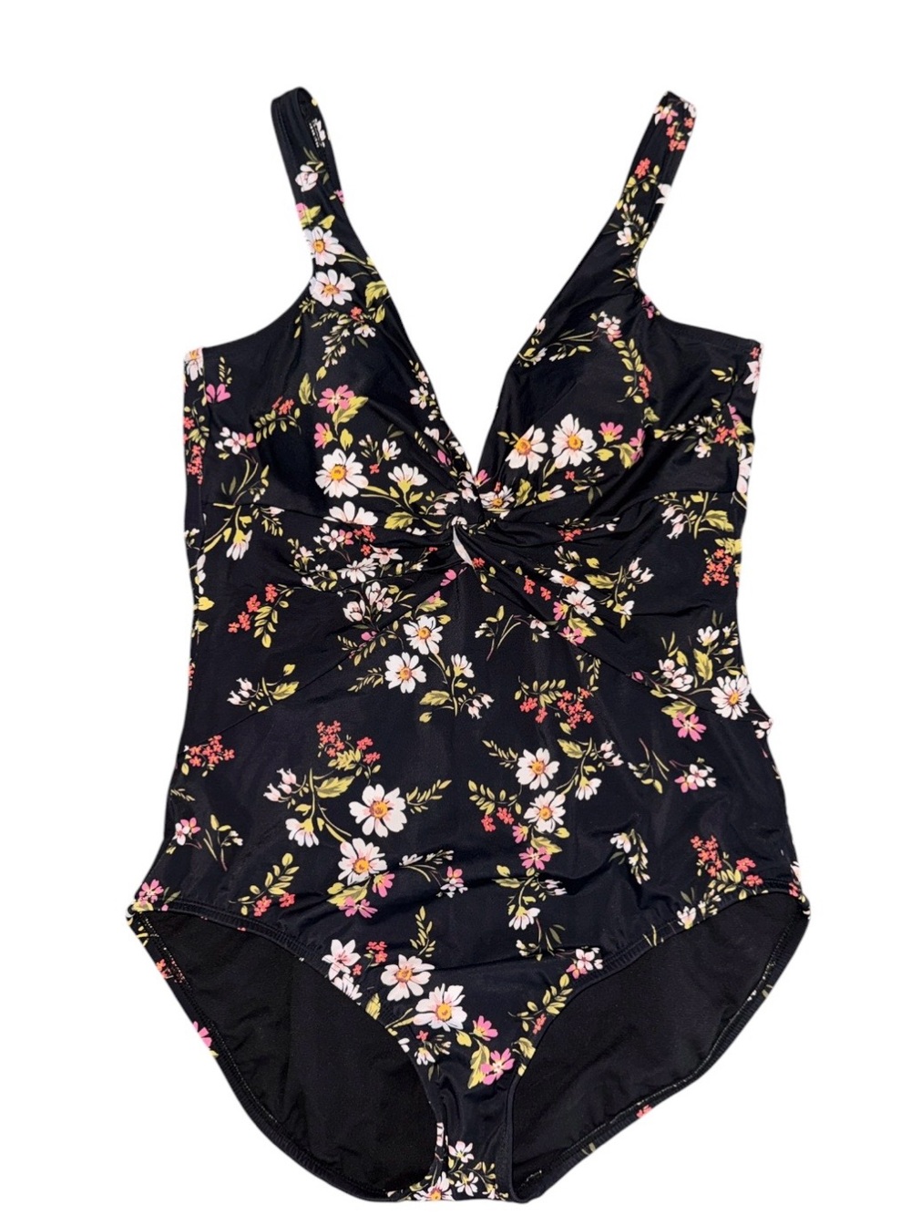 Dreamsuit black floral 1pc swimsuit summer pool vacation beach tummy control